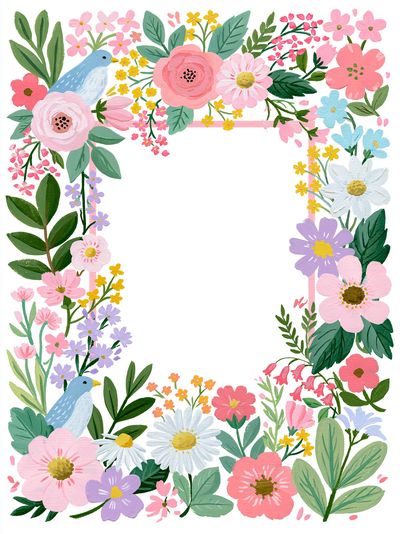 Floral Bird Frame Illustration Poster. poster print