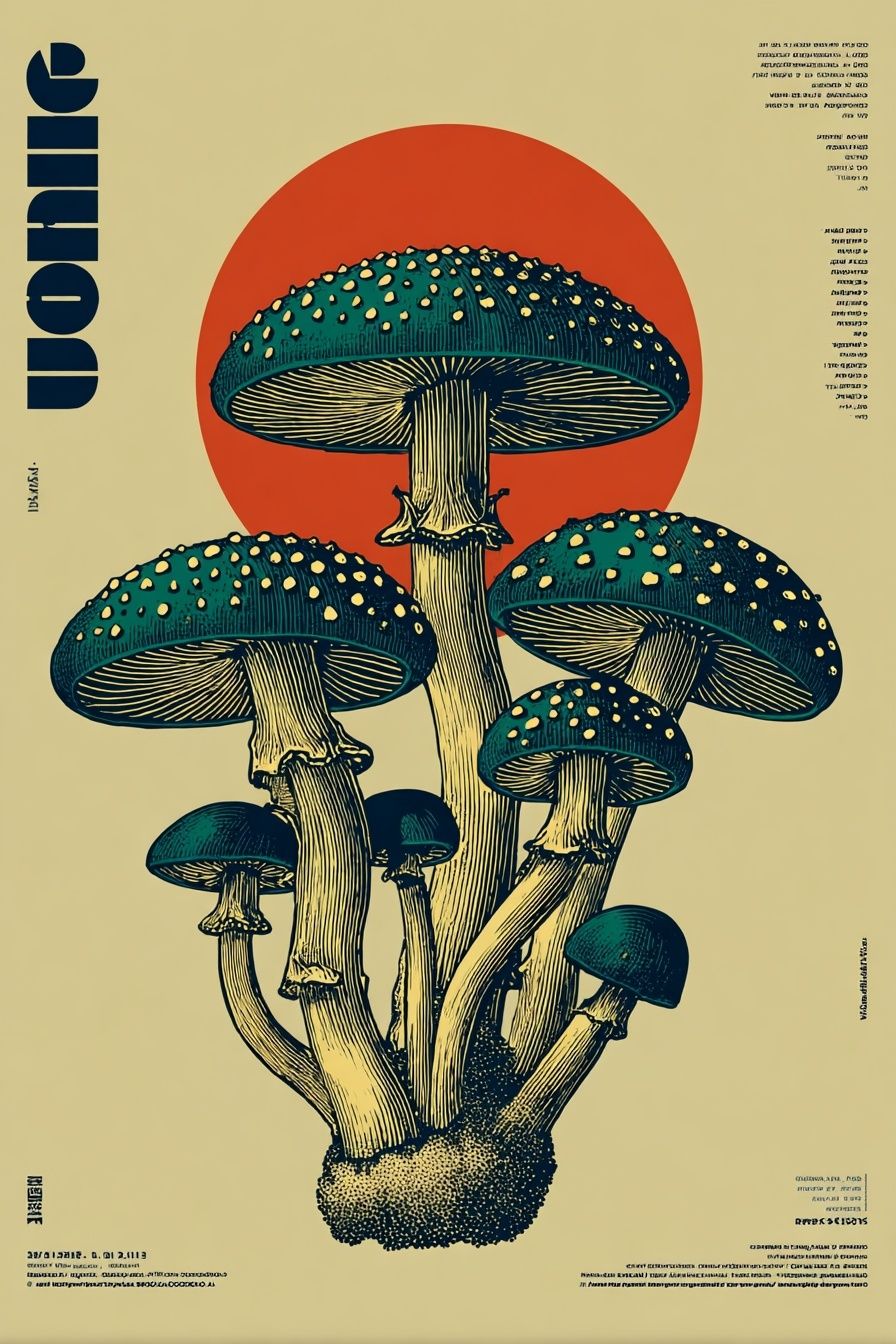 Mushroom Cluster Vintage Poster. poster detail