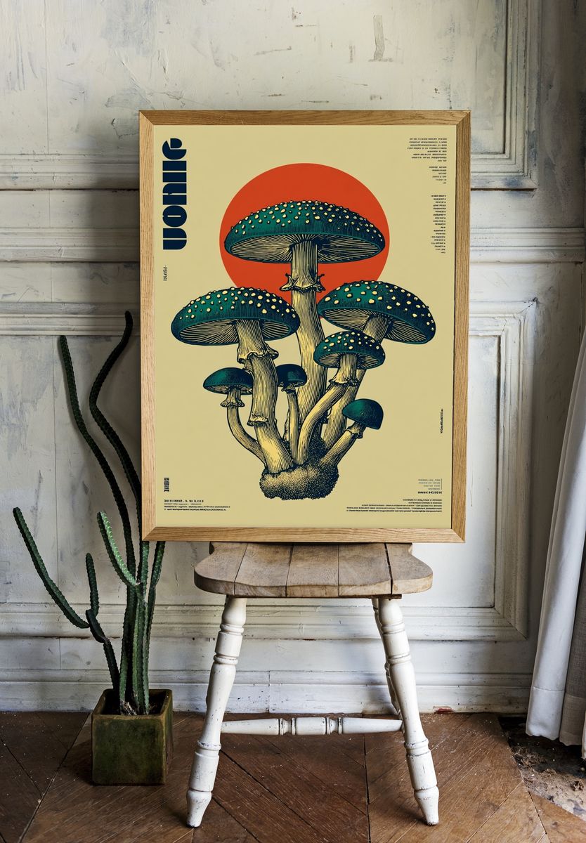 Mushroom Cluster Vintage Poster. room preview