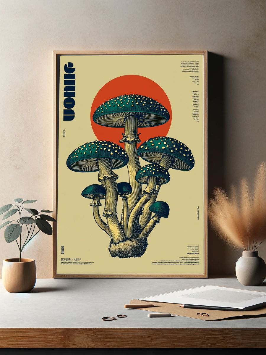 Mushroom Cluster Vintage Poster. — room view 2
