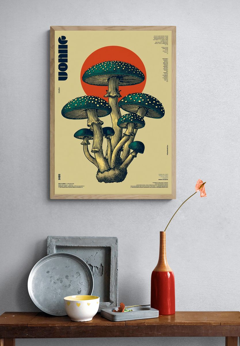 Mushroom Cluster Vintage Poster. — room view 3