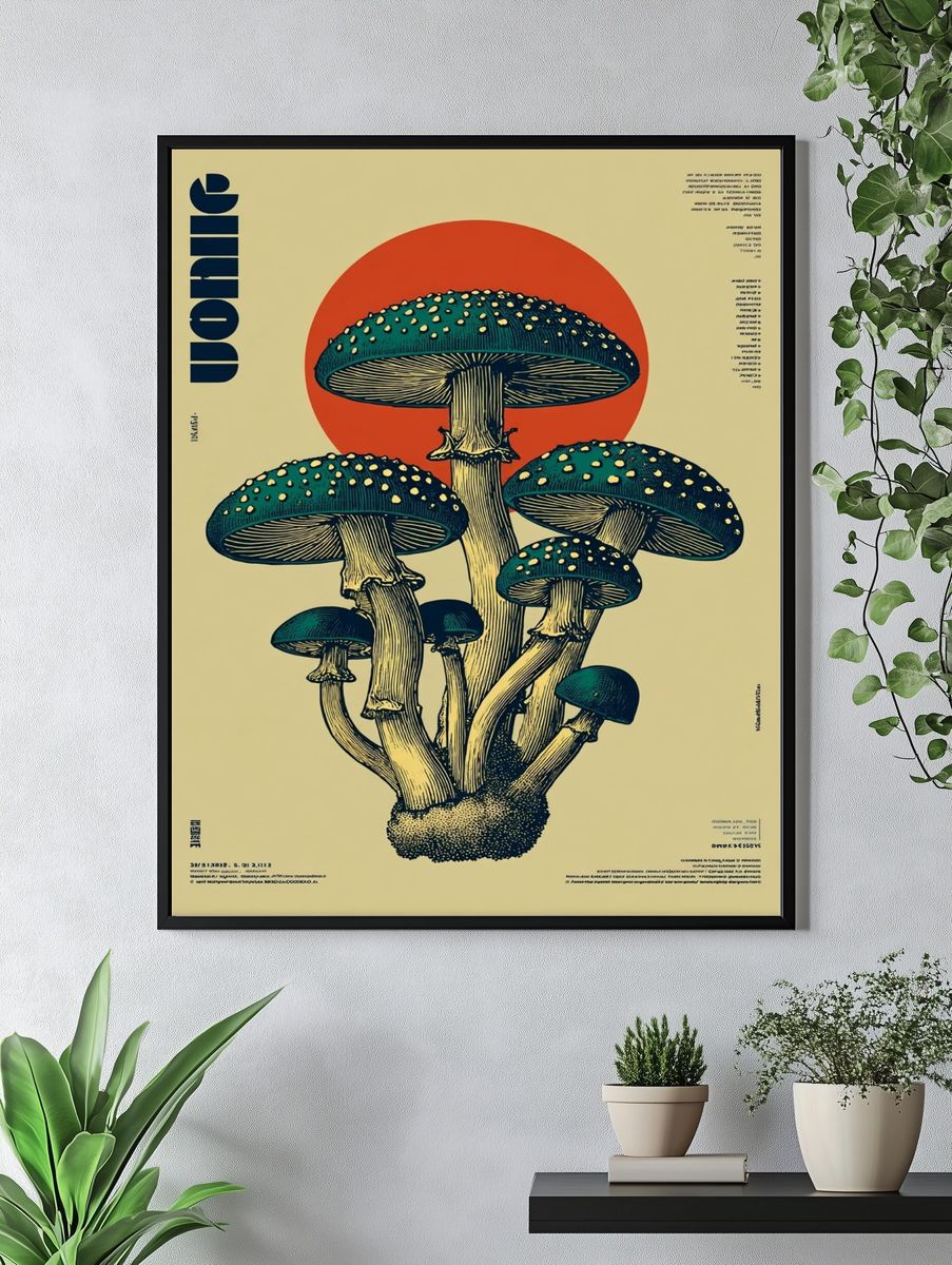 Mushroom Cluster Vintage Poster. — room view 4