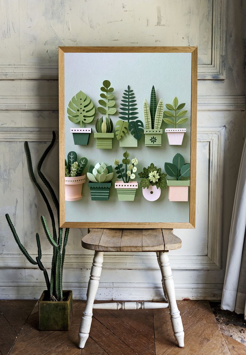 Paper Potted Plants Botanical Print. — room view 1
