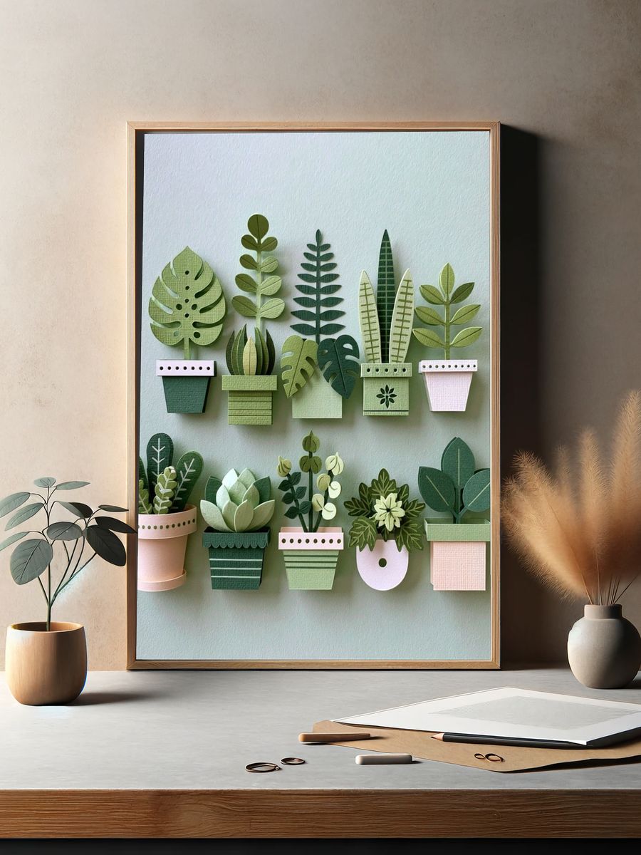 Paper Potted Plants Botanical Print. — room view 2