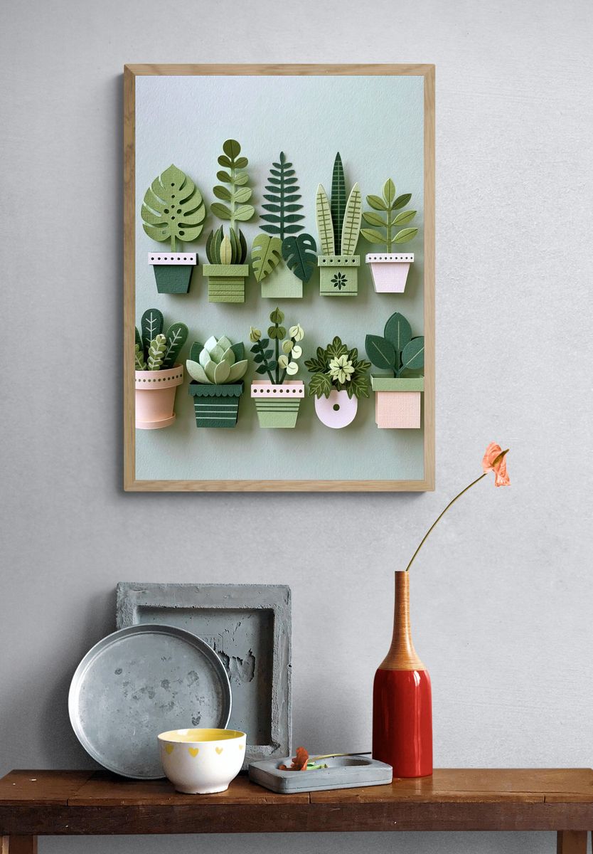 Paper Potted Plants Botanical Print. — room view 3