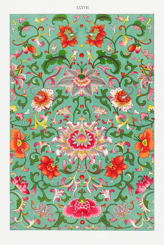 Colorful floral pattern, Examples Chinese. poster detail