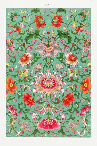 Colorful floral pattern, Examples Chinese. poster