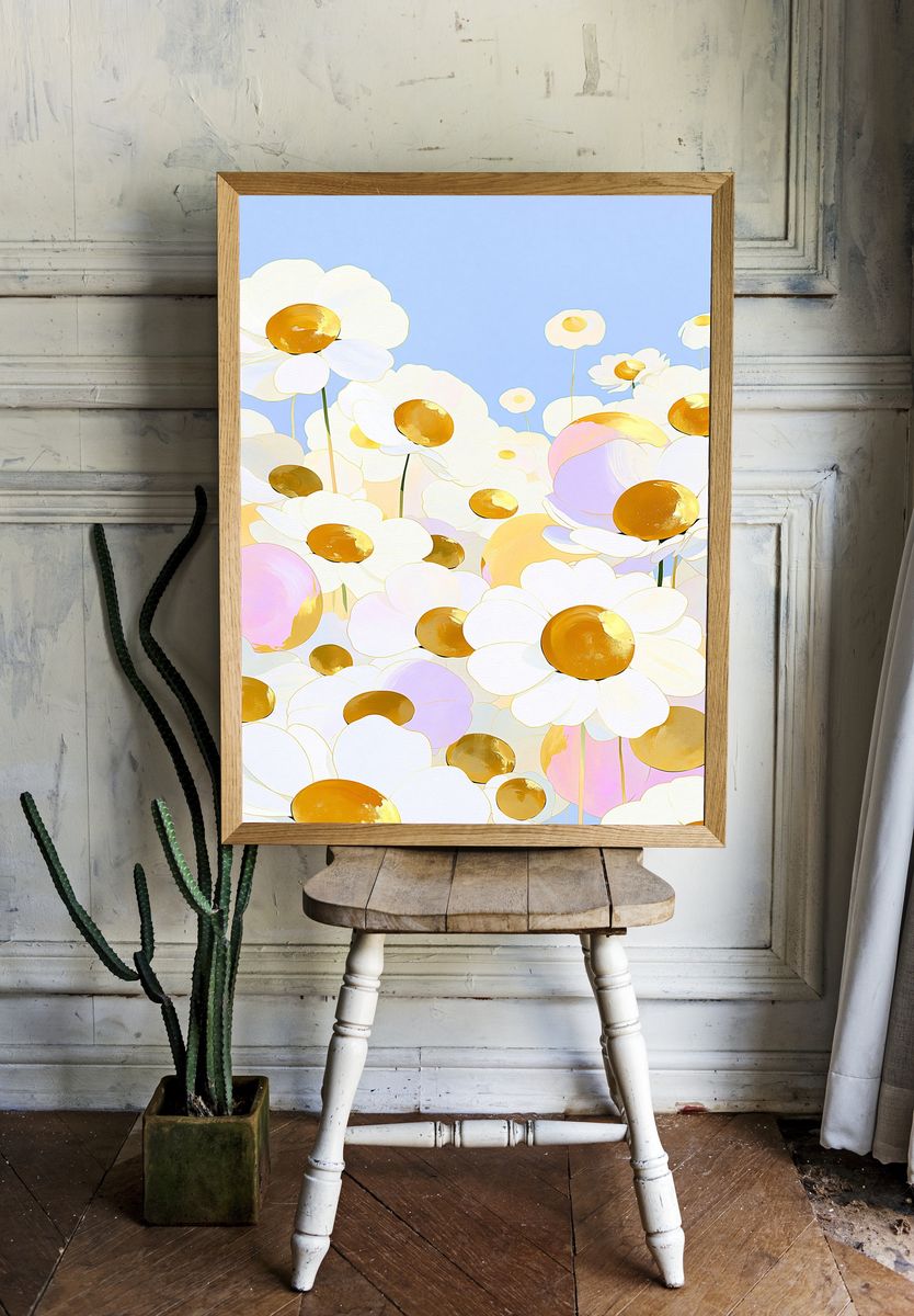 Pastel Daisy Field Illustration Poster. room preview