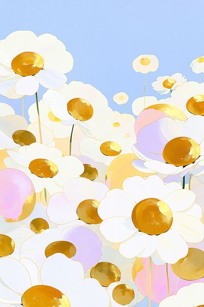 Pastel Daisy Field Illustration Poster. poster