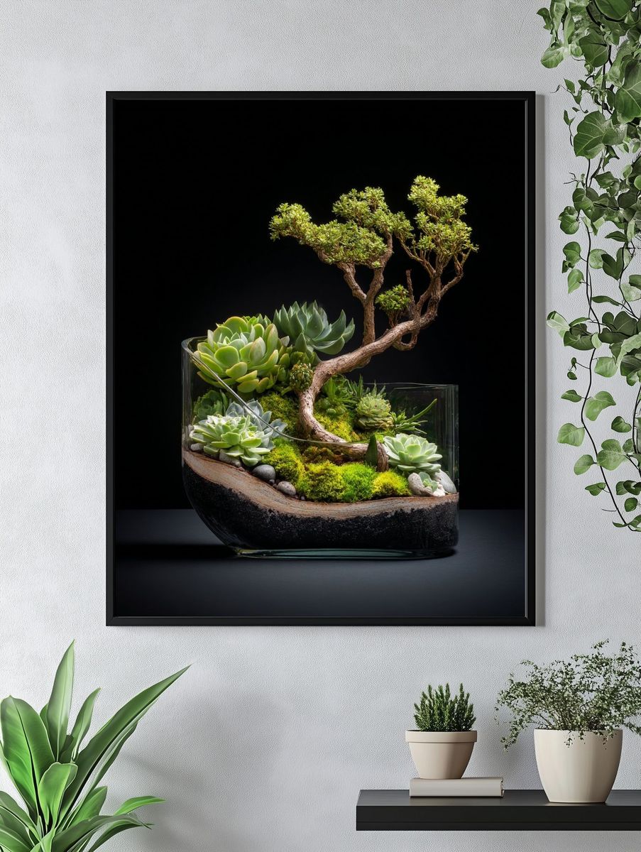 Succulent Bonsai Terrarium Photography Poster. — room view 4