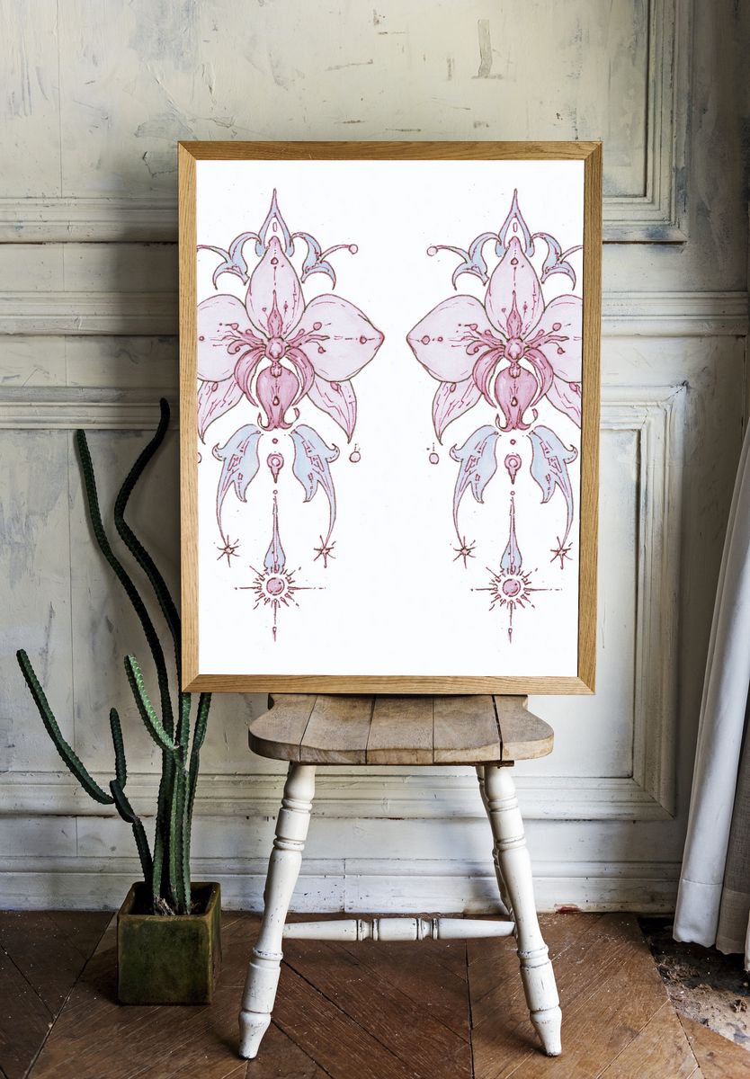 Twin Floral Line Art Poster. — room view 1