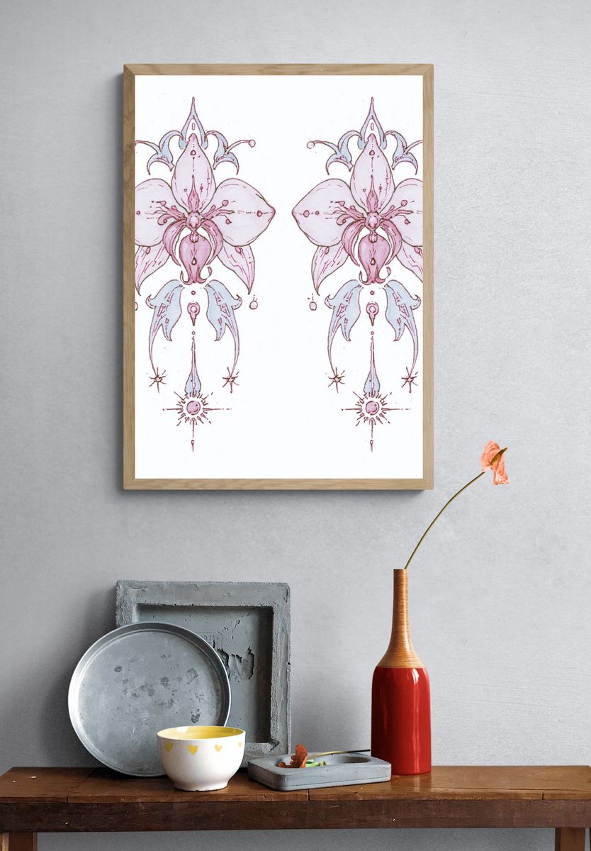 Twin Floral Line Art Poster. — room view 3