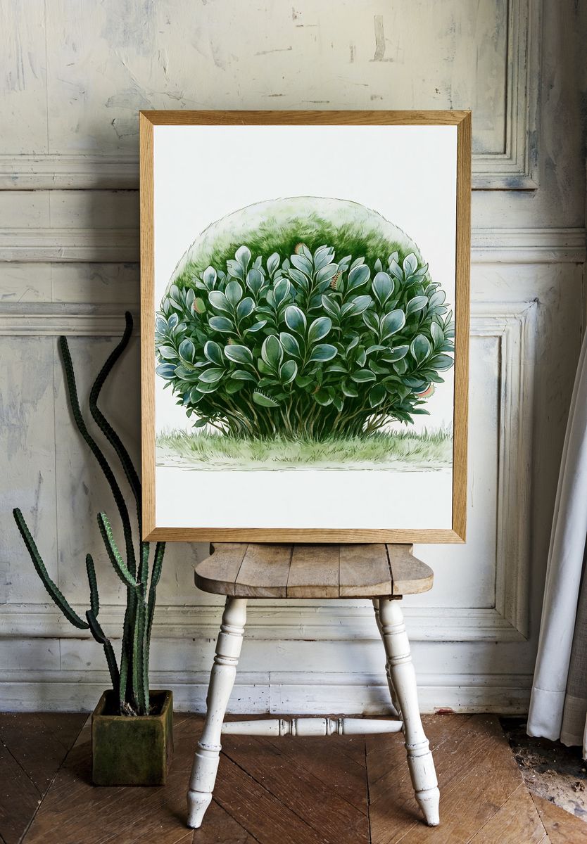 Lush Green Shrub Botanical Print. — room view 1