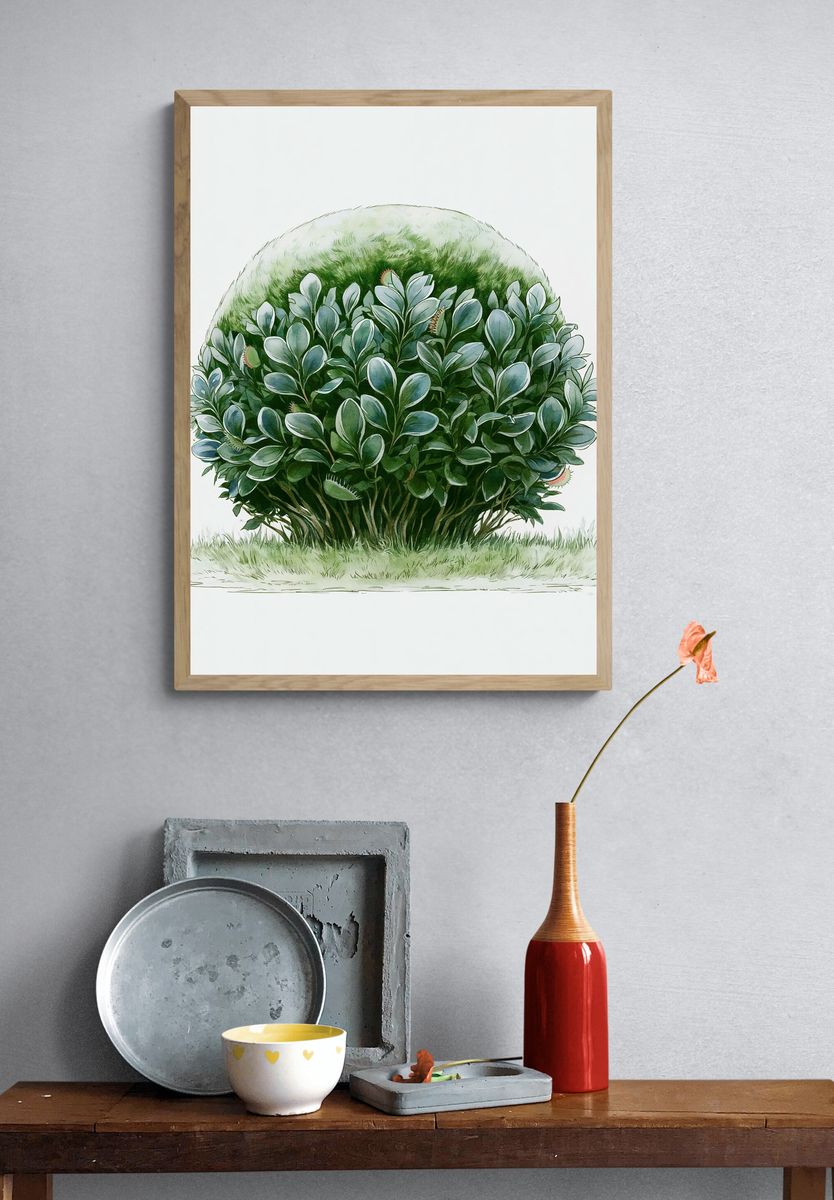 Lush Green Shrub Botanical Print. — room view 3