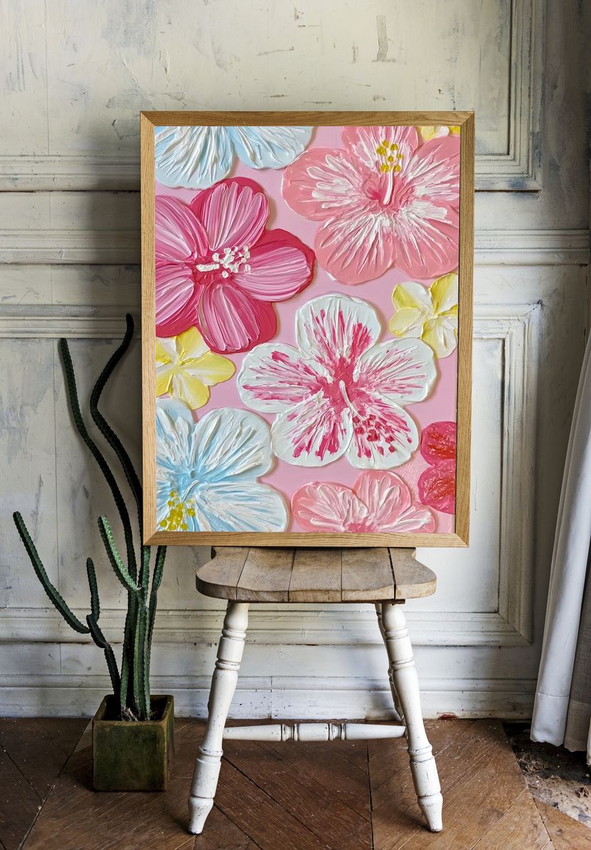 Pastel Hibiscus Floral Print. — room view 1