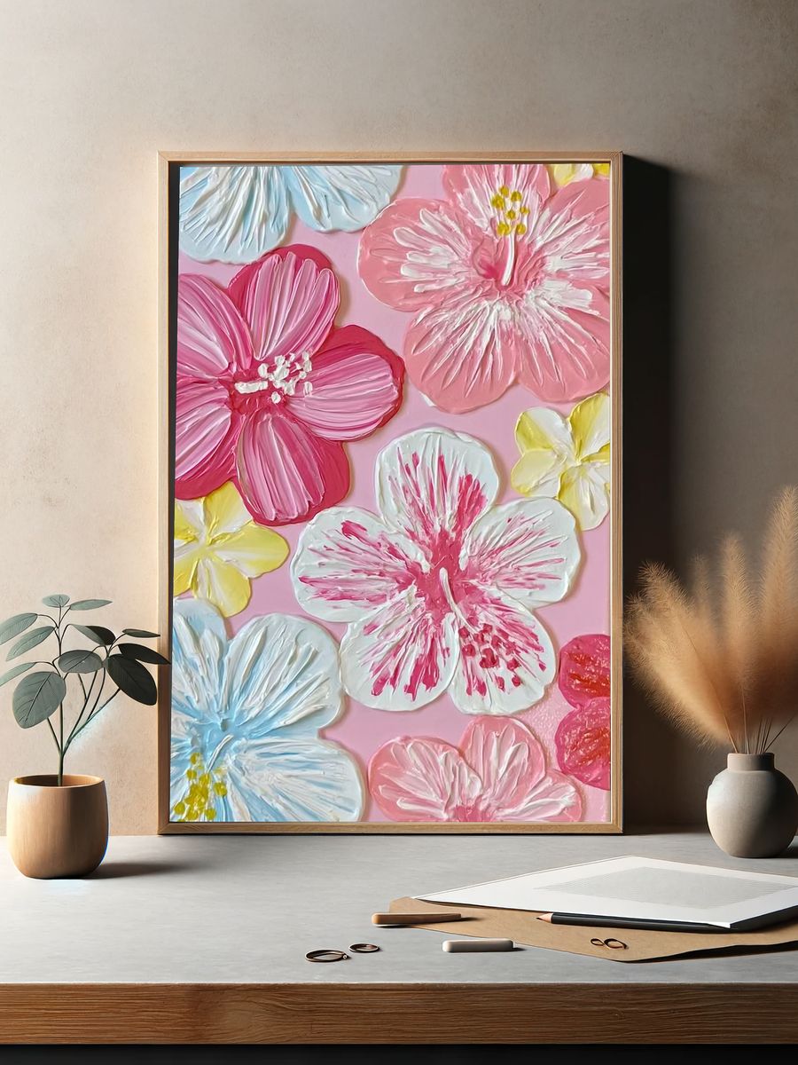Pastel Hibiscus Floral Print. — room view 2