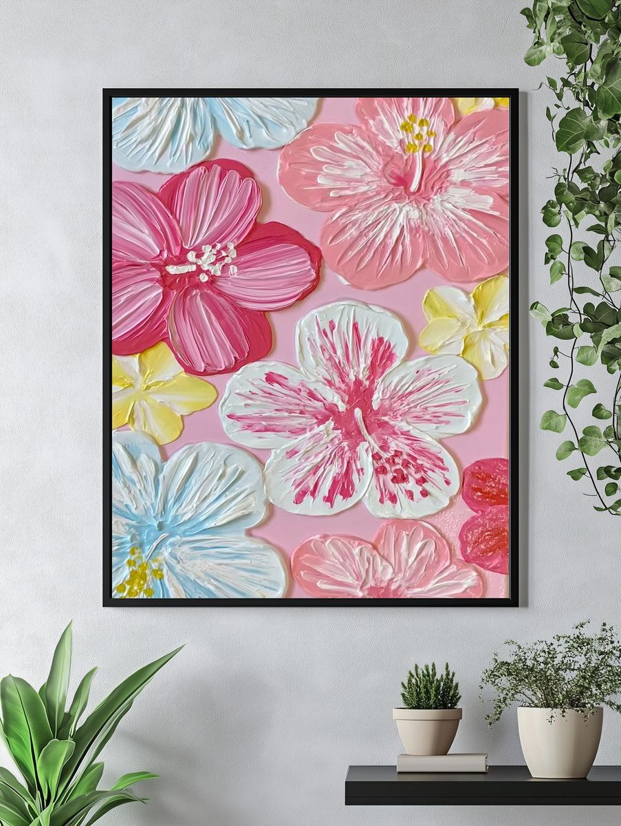Pastel Hibiscus Floral Print. — room view 4