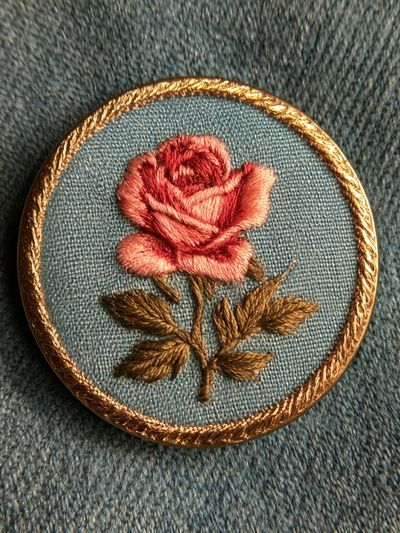 Embroidered Rose Botanical Print.