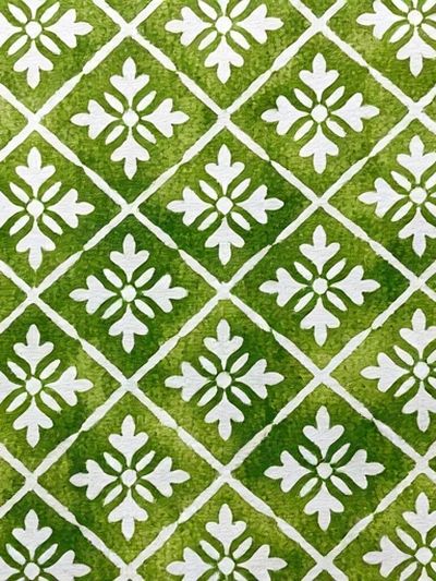 Green Floral Tile Pattern Print.