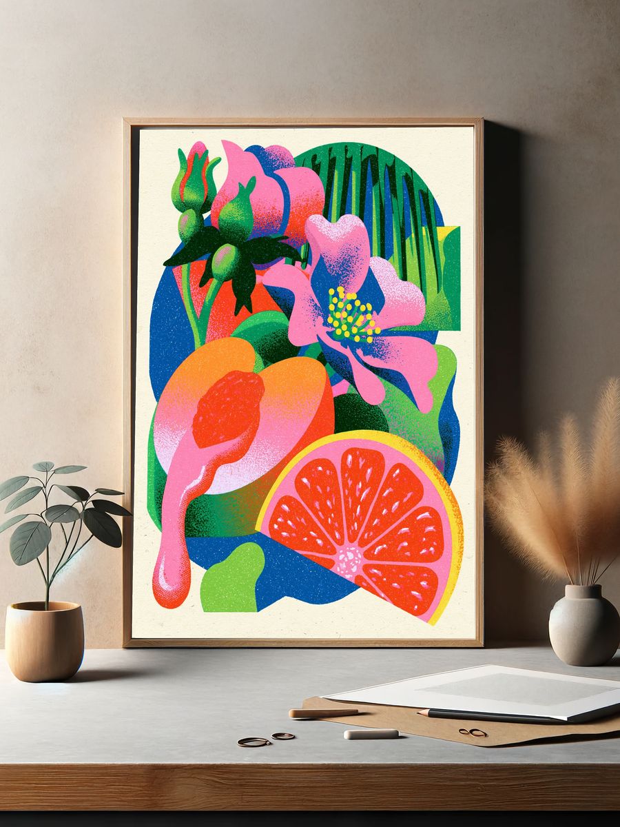 Tropical Floral Collage Print. — room view 2