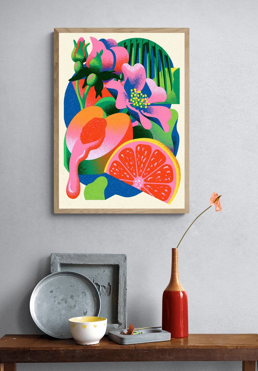 Tropical Floral Collage Print. — room view 3