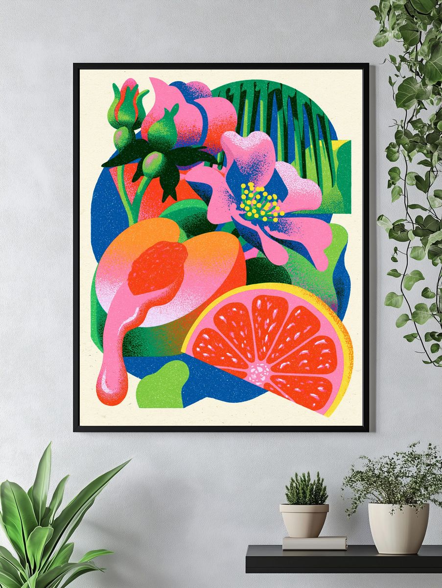 Tropical Floral Collage Print. — room view 4