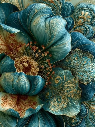 Teal Floral Bloom Illustration Poster.