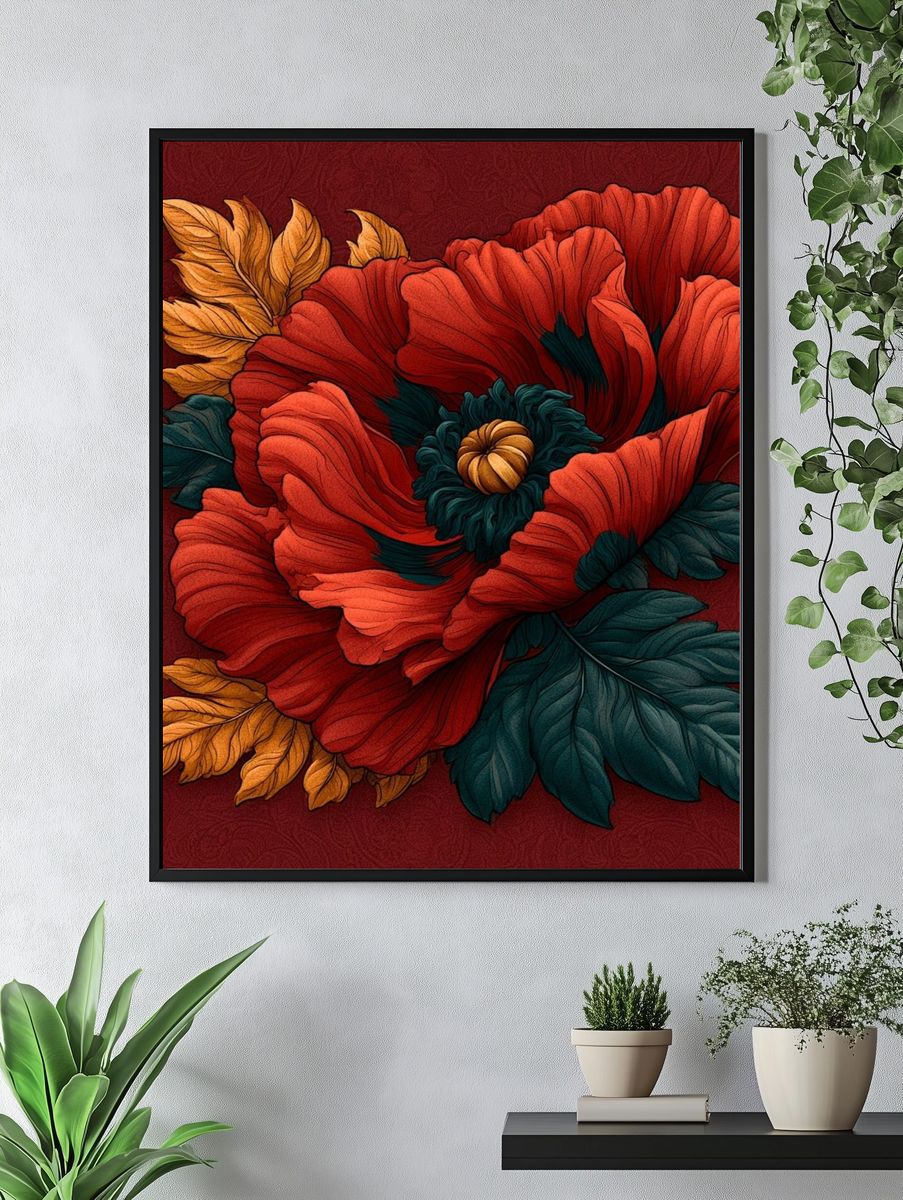 Crimson Poppy Botanical Poster. — room view 4