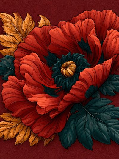 Crimson Poppy Botanical Poster.