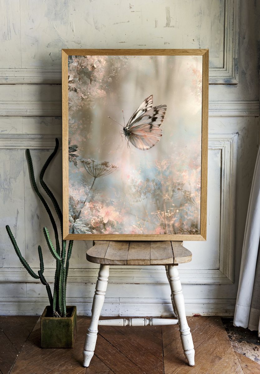 Butterfly Meadow Illustration Poster. room preview