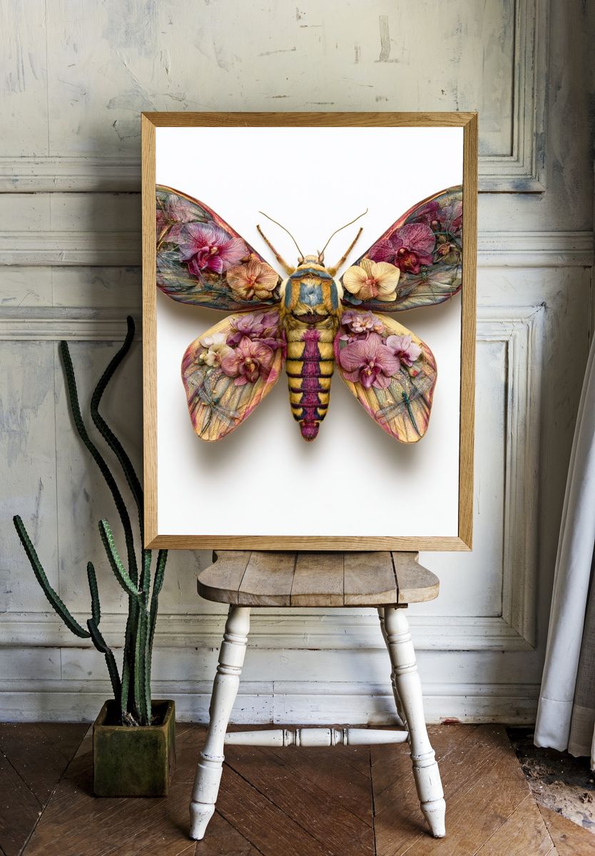 Floral Moth Illustration Print. — room view 1
