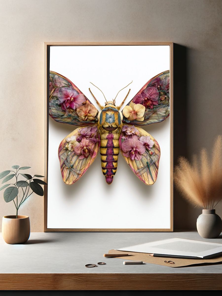 Floral Moth Illustration Print. — room view 2