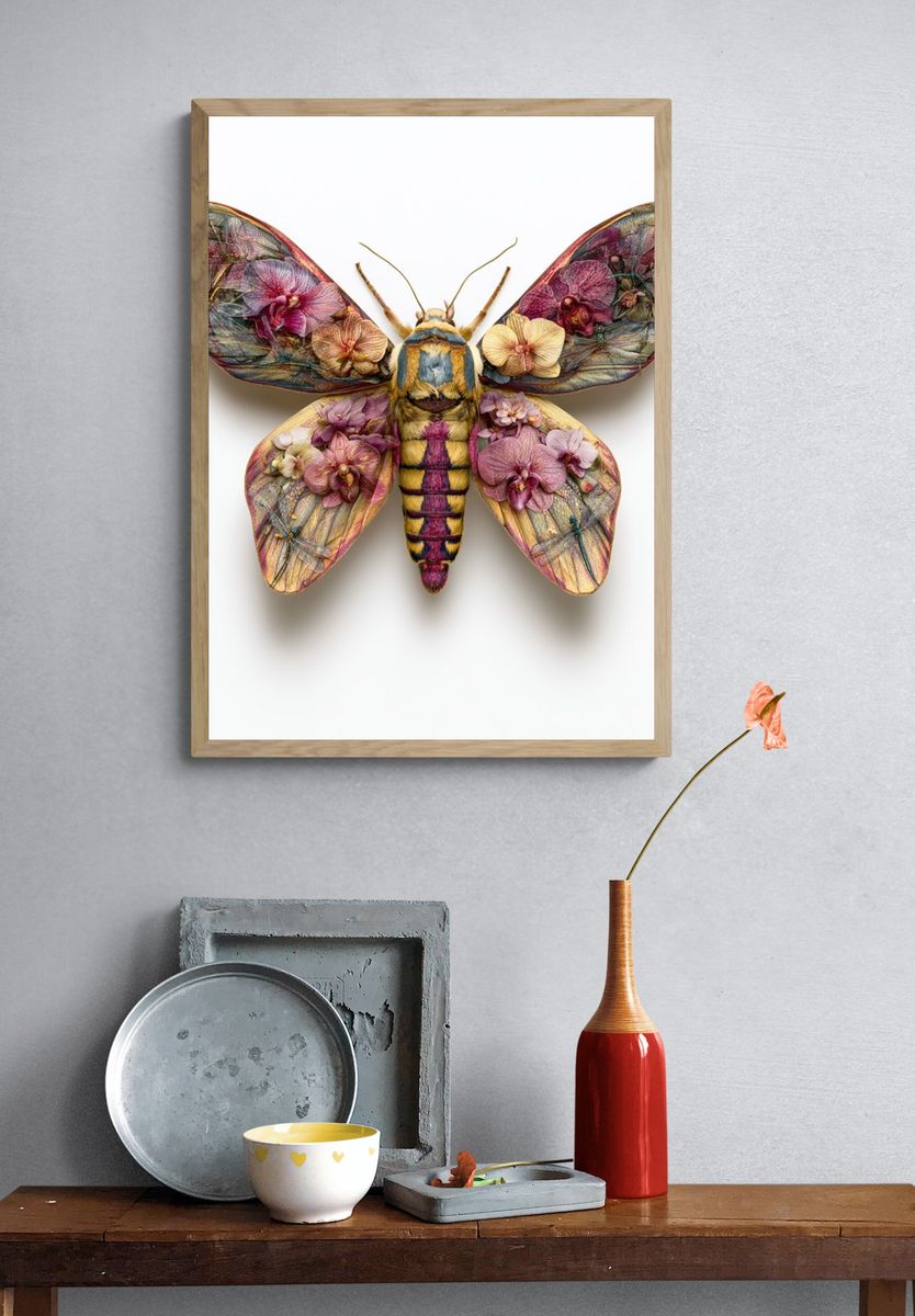 Floral Moth Illustration Print. — room view 3