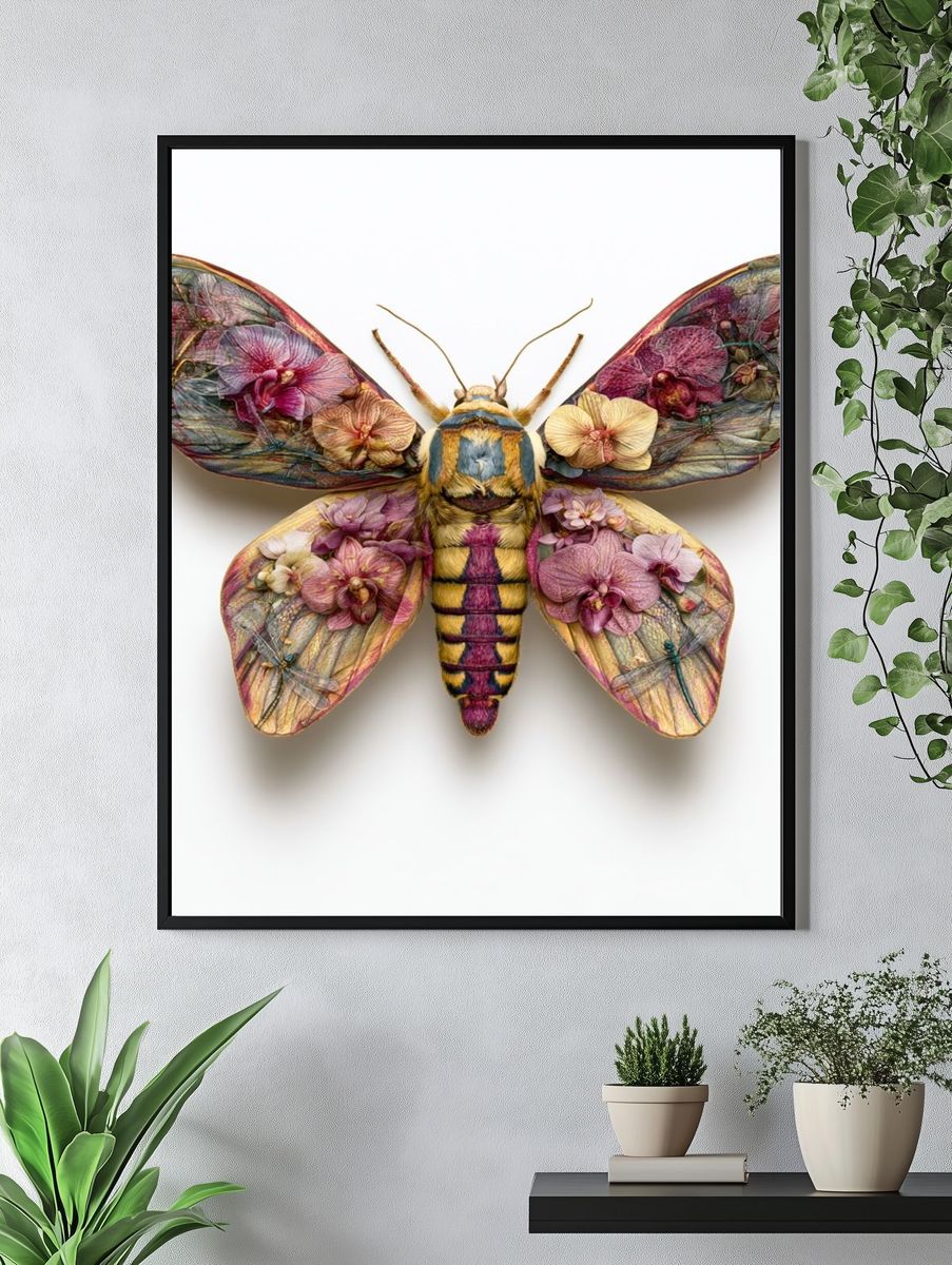Floral Moth Illustration Print. — room view 4