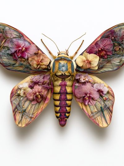Floral Moth Illustration Print.