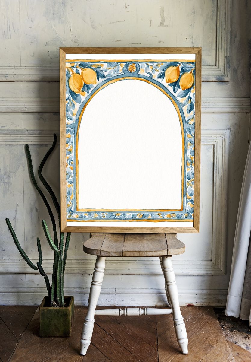 Lemon Floral Arch Frame Print. room preview