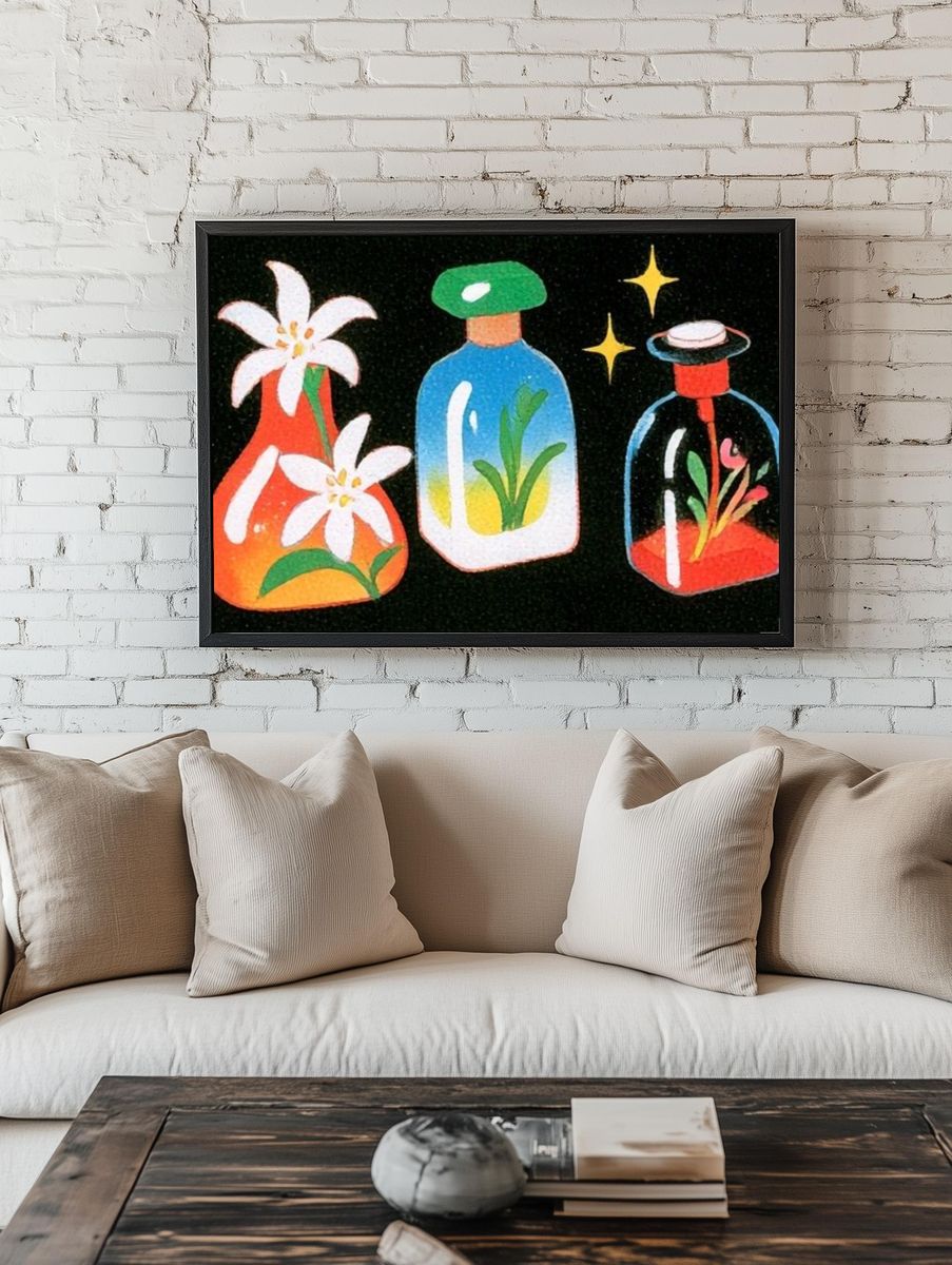 Botanical Bottles Illustration Poster. room preview
