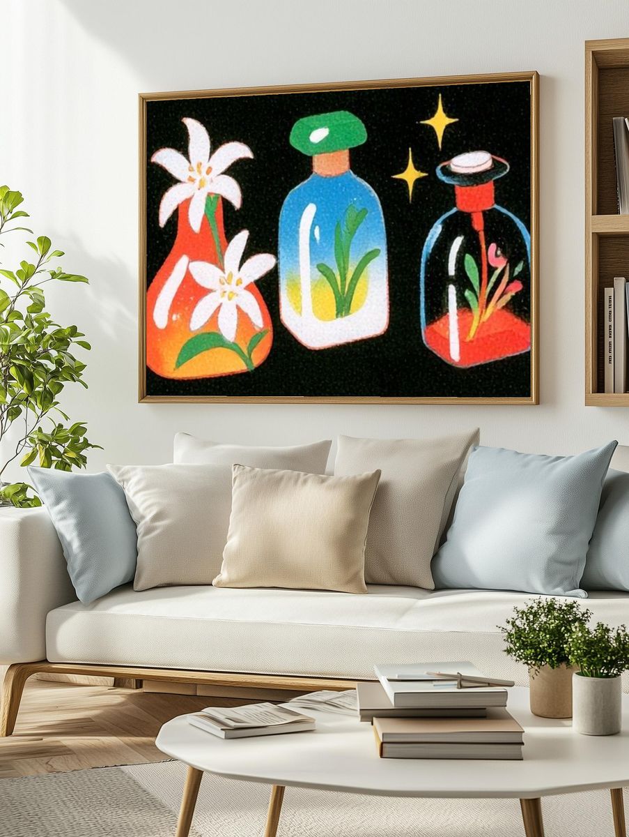 Botanical Bottles Illustration Poster. — room view 2