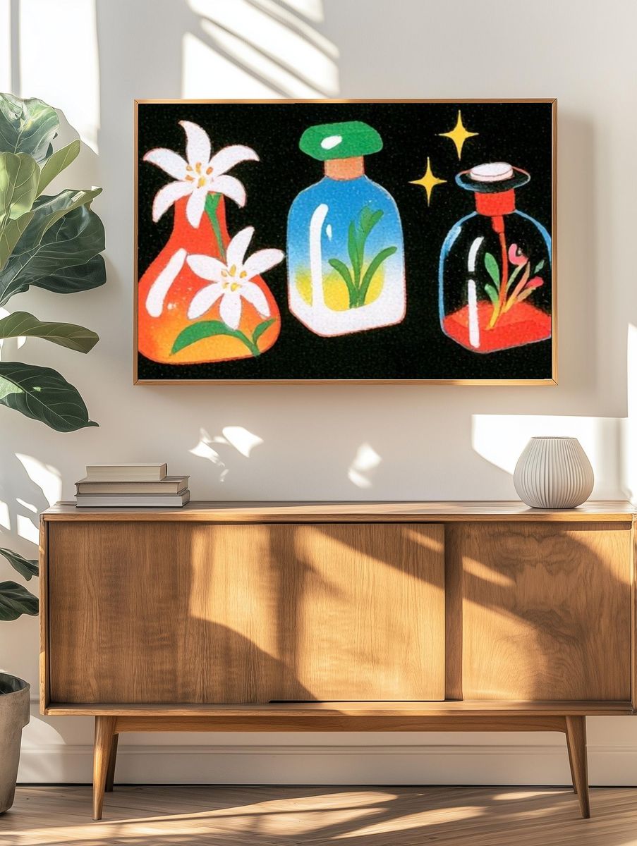 Botanical Bottles Illustration Poster. — room view 3
