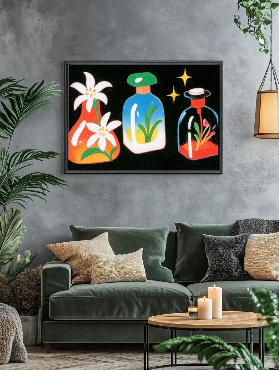 Botanical Bottles Illustration Poster. — room view 4
