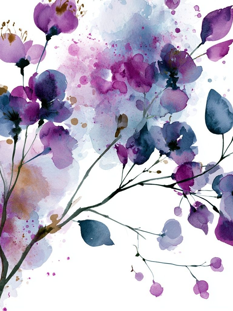 Purple Blossom Watercolor Print. poster detail