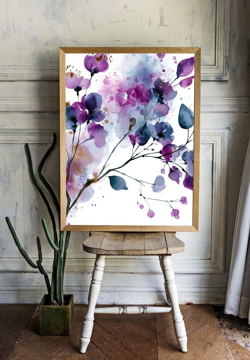 Purple Blossom Watercolor Print. — room view 1