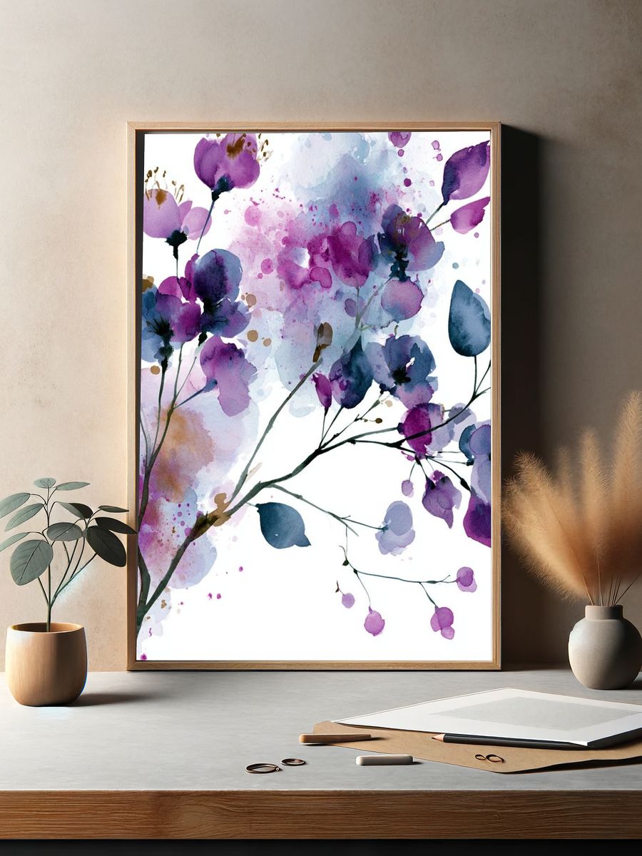 Purple Blossom Watercolor Print. — room view 2