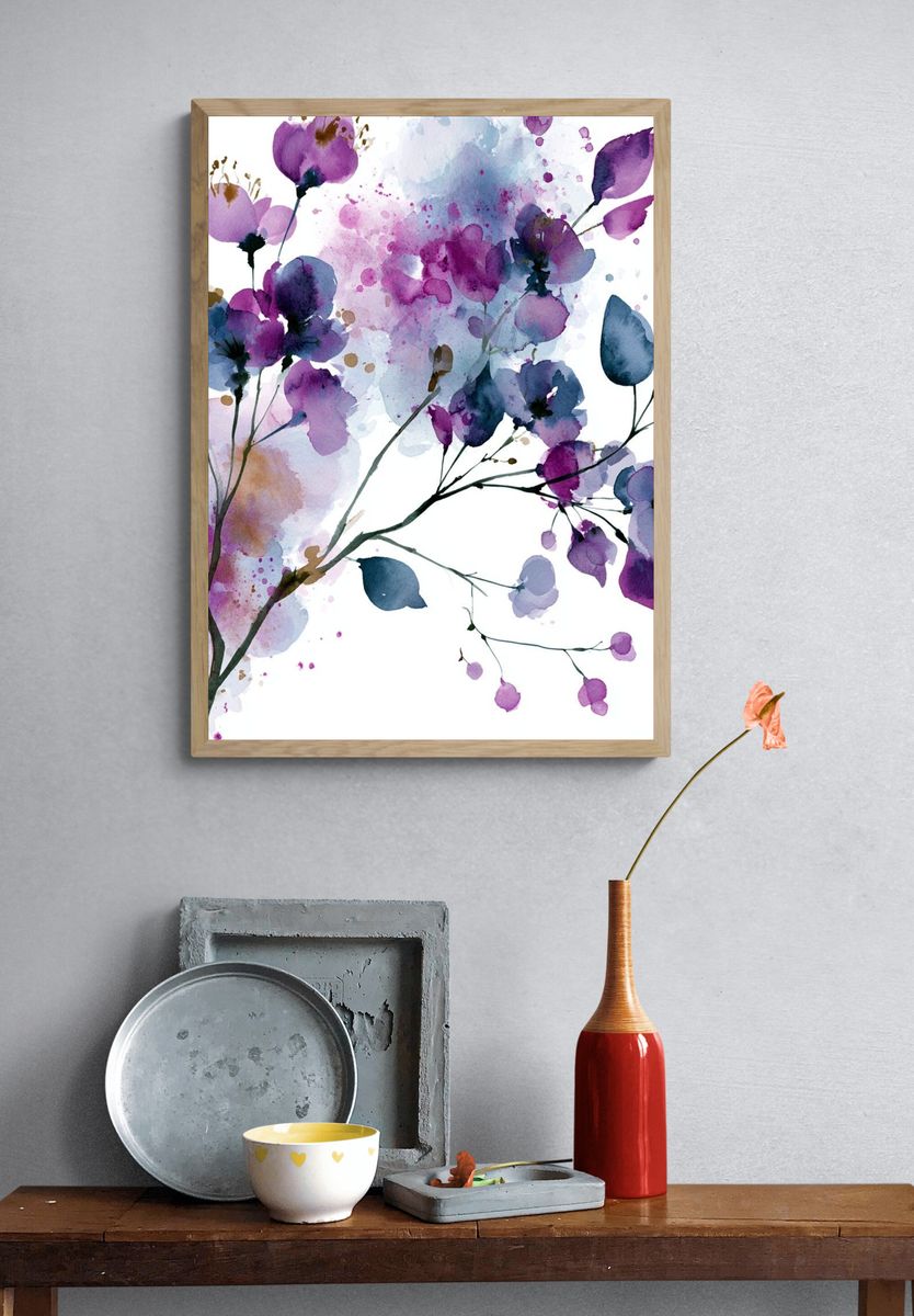 Purple Blossom Watercolor Print. — room view 3