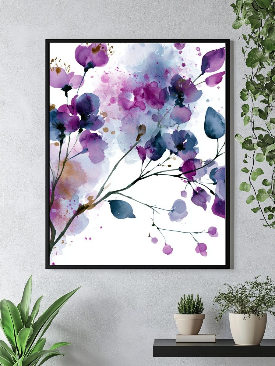 Purple Blossom Watercolor Print. — room view 4