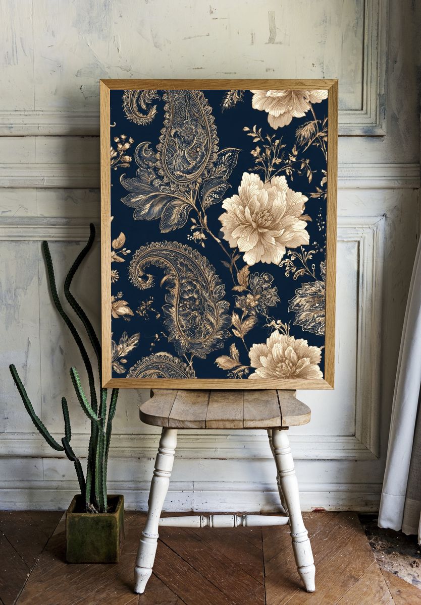 Paisley Floral Vintage Print. room preview