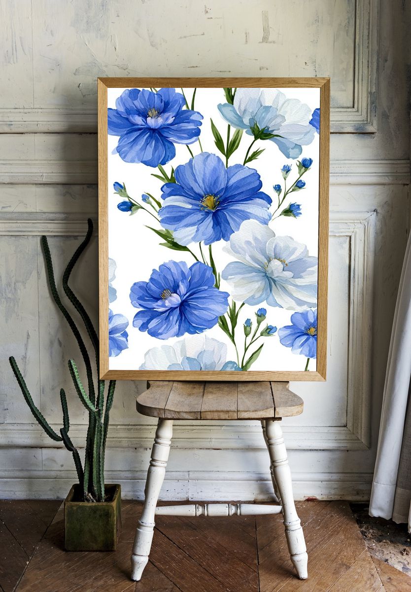 Blue Wildflower Watercolor Poster. room preview