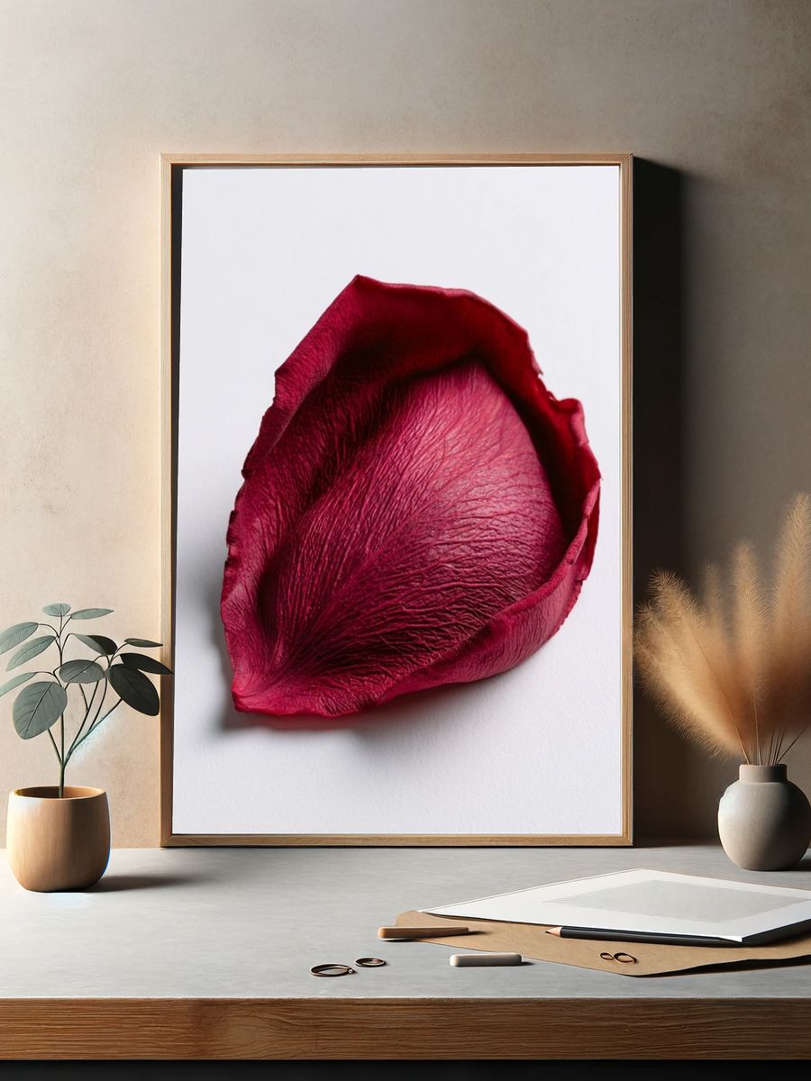 Crimson Rose Petal Photography Poster. — room view 2
