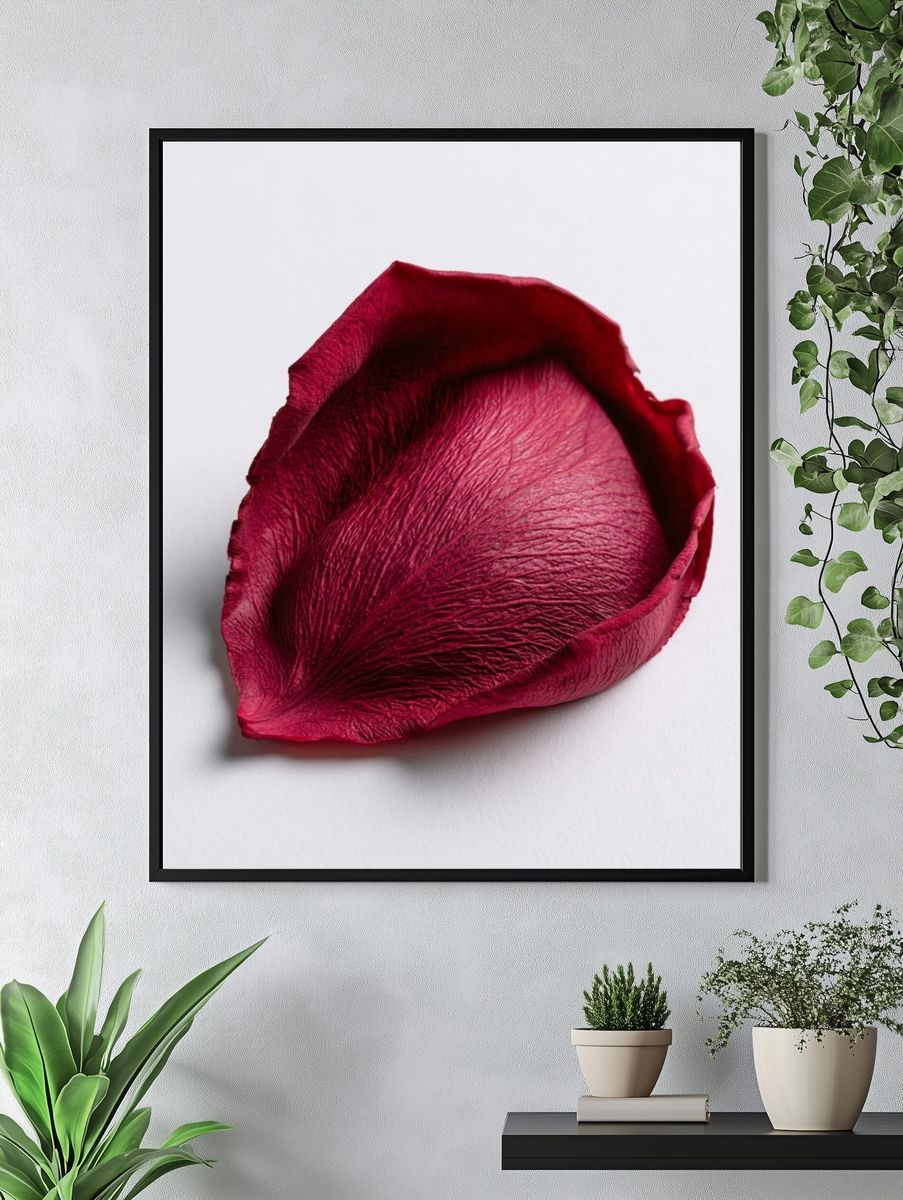 Crimson Rose Petal Photography Poster. — room view 4