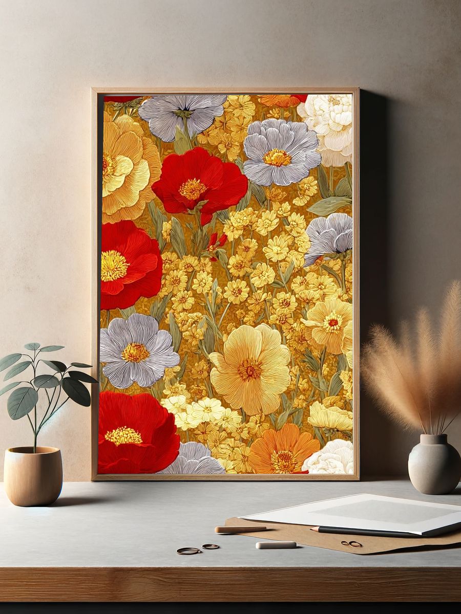 Floral Tapestry Illustration Poster. — room view 2